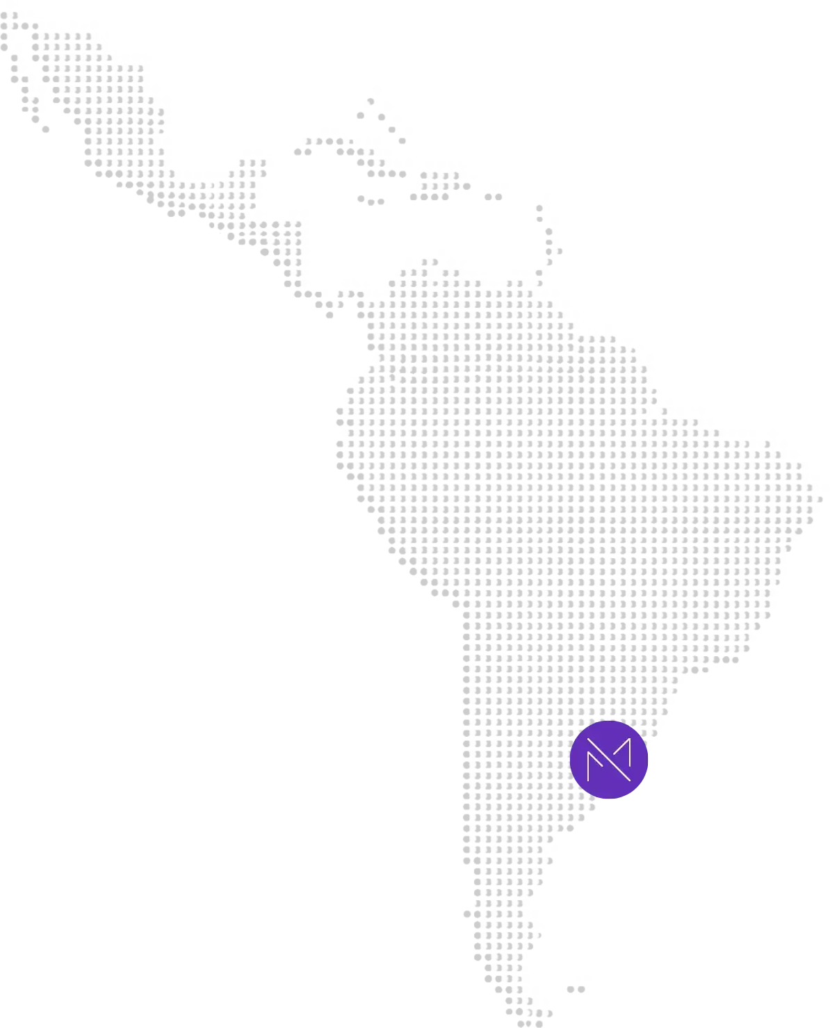 Mapa de América Latina destacando la región de trabajo de MUTAR — Uruguay, Argentina y toda la región